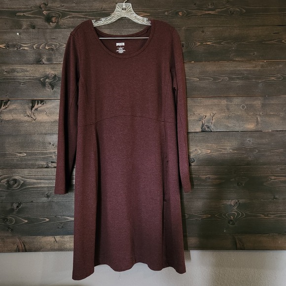 Duluth Trading Co NoGA Classic Dress Large Maroon Long Sleeve Stretchy Pocket - Picture 3 of 10